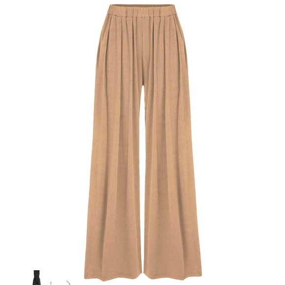 TAN ELASTIC WAIST WIDE LEG PANTS 🤎 - Picture 1 of 5